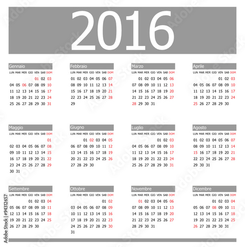 Calendario 2016 Italia Grigio