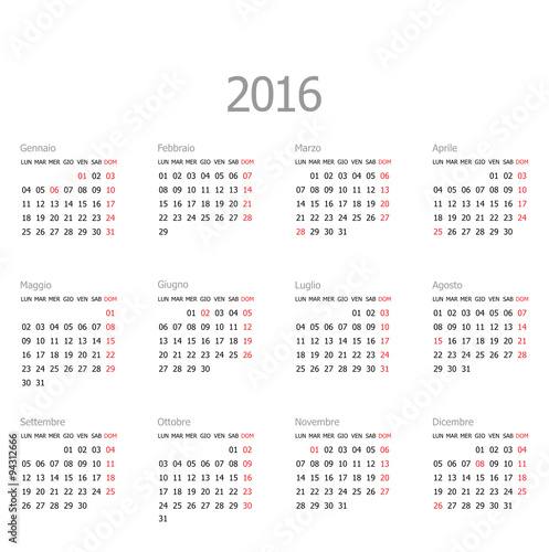 Calendario 2016 Italia Neutro