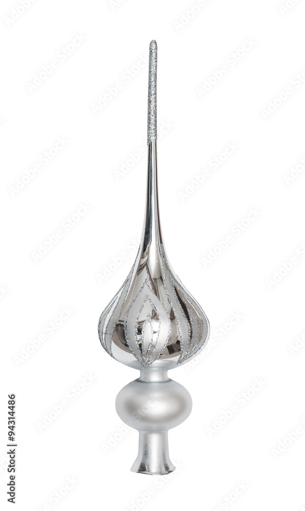 Silver Christmas fir-tree vertex (tip, top) decoration isolated on white background Silver Christmas fir-tree vertex (tip, top) decoration isolated on white background