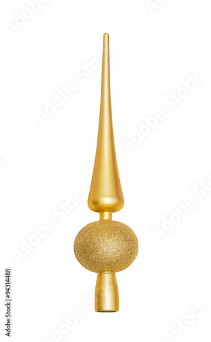 Gold Christmas fir-tree vertex (tip, top) decoration isolated on white background