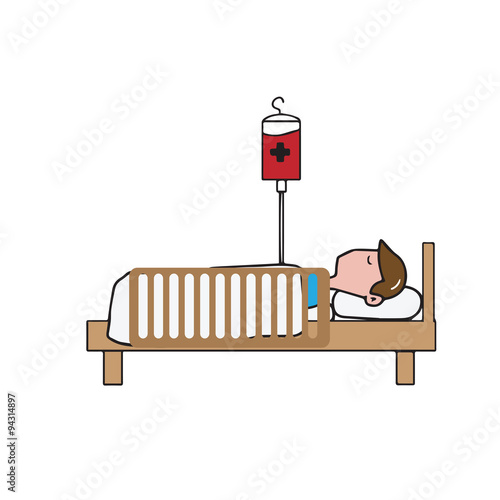 Man patient on bed cartoon