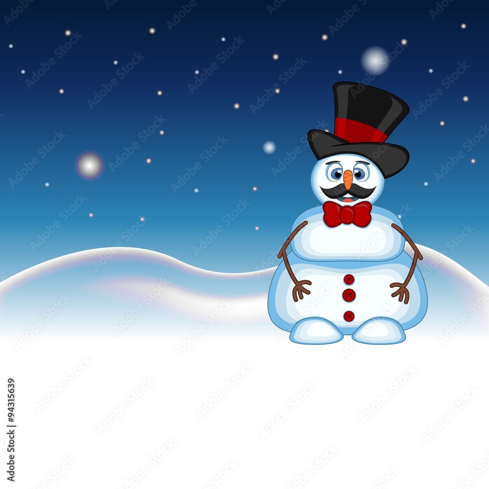 Snowman with mustache wearing a hat and bow ties for your design vector illustration