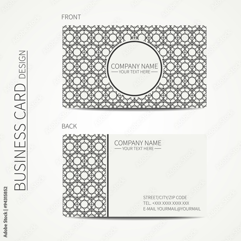 Geometric lattice monochrome business card template for your