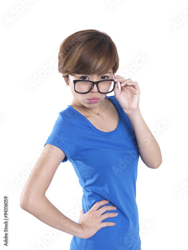 Tomboy looking asian chinese girl in blue