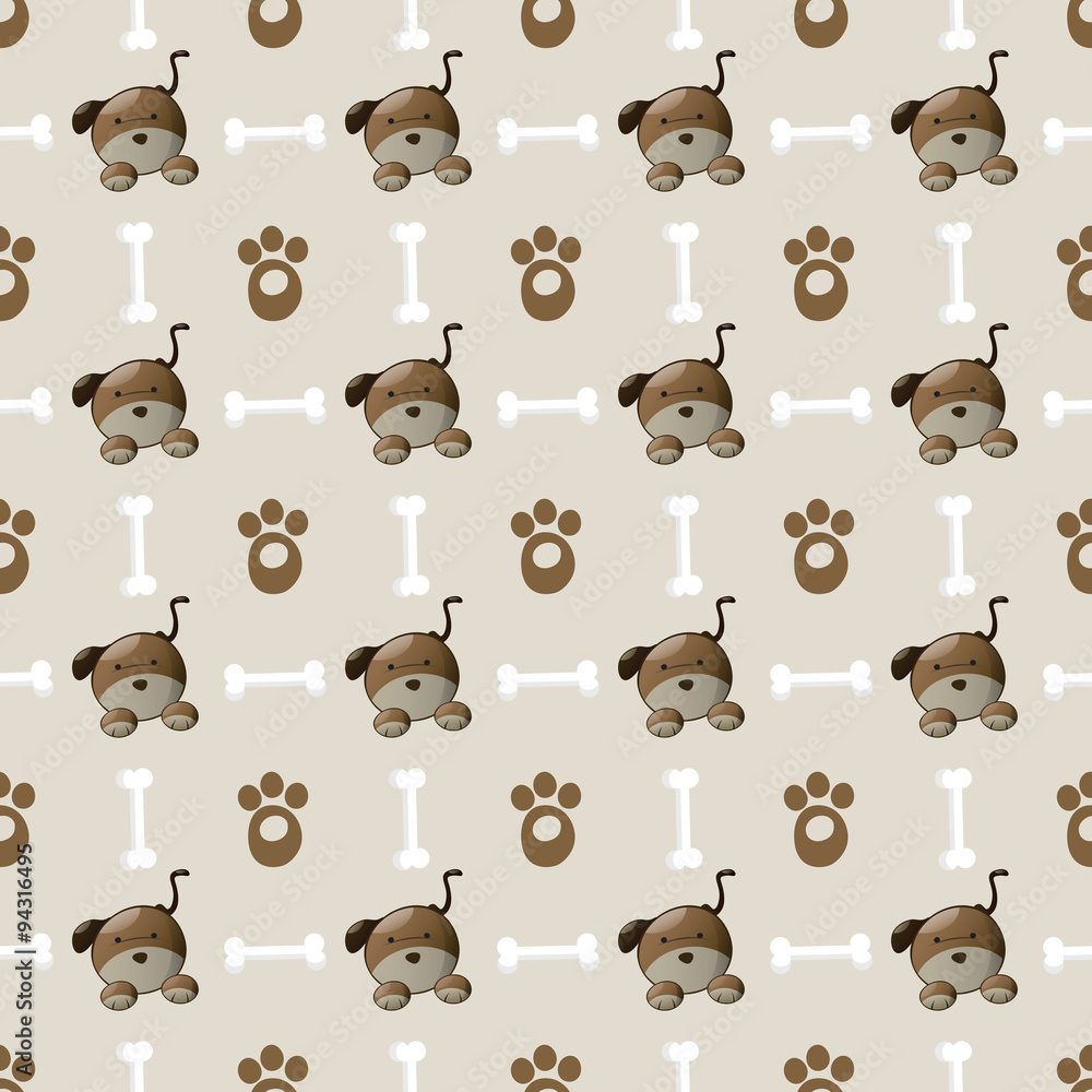 Fototapeta premium Seamless colorful dog pattern with paw and bone.