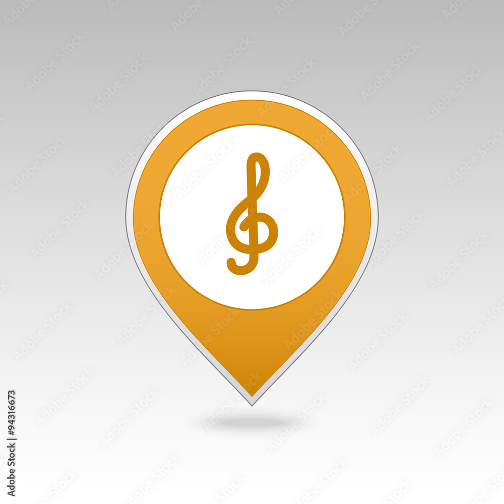 Treble clef pin map icon. Map pointer, markers. Treble clef pin map icon. Map pointer, markers.