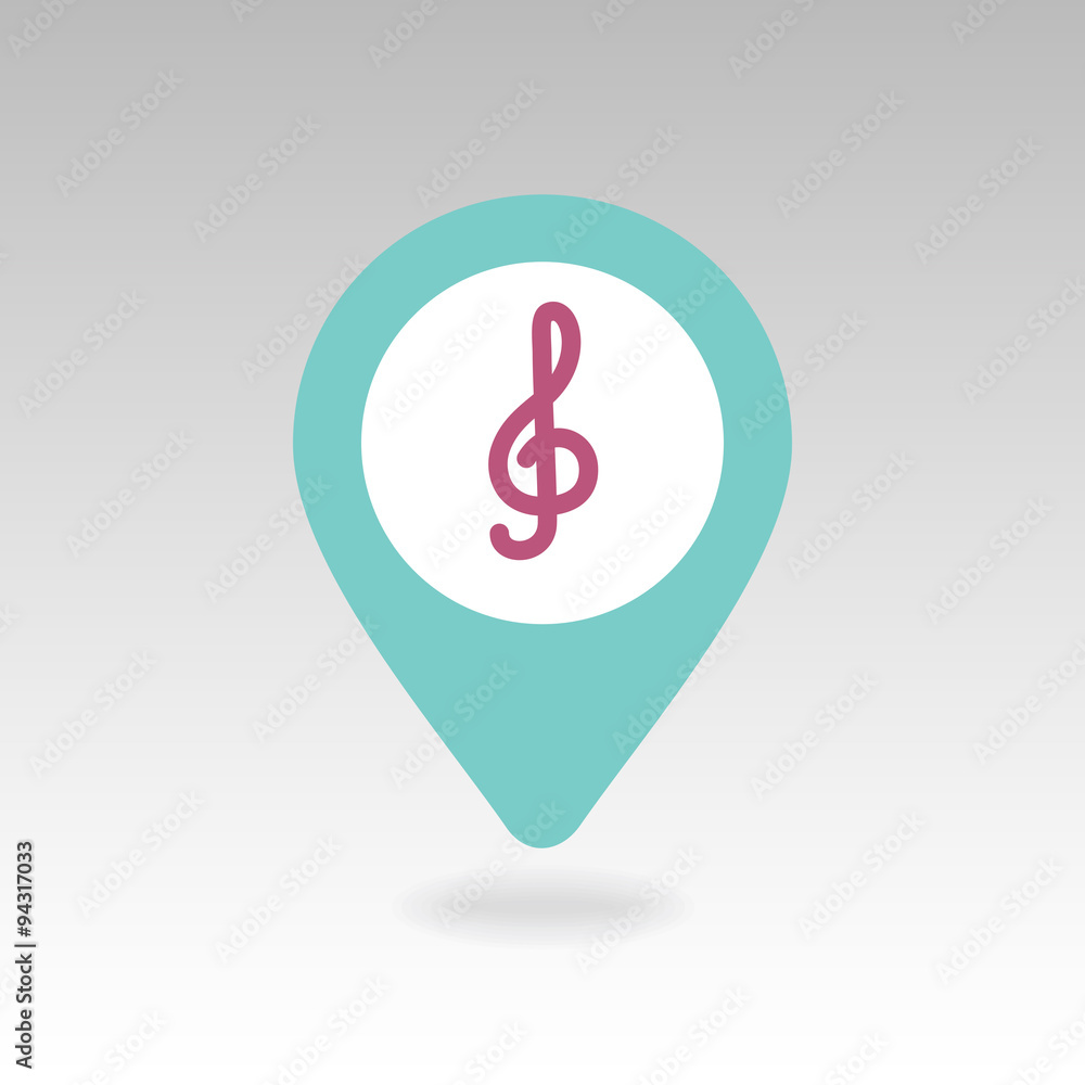 Treble clef pin map icon. Map pointer, markers. Treble clef pin map icon. Map pointer, markers.