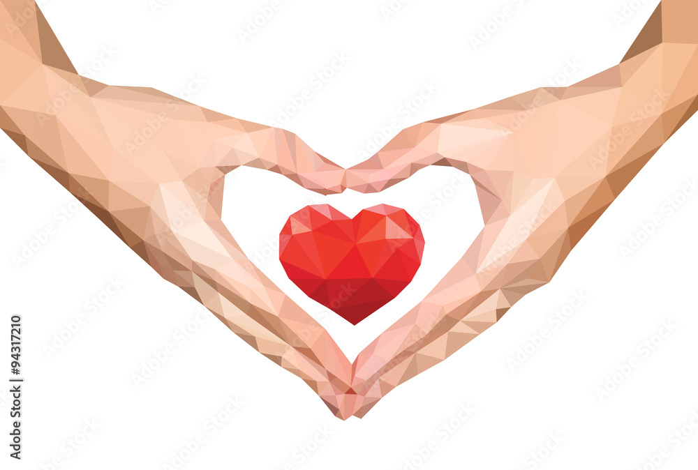 Fototapeta premium polygonal hands folded isolated heart to heart inside