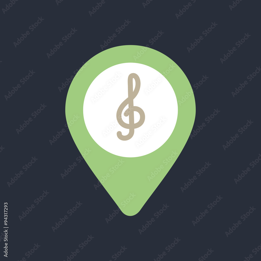 Treble clef pin map icon. Map pointer, markers. Treble clef pin map icon. Map pointer, markers.