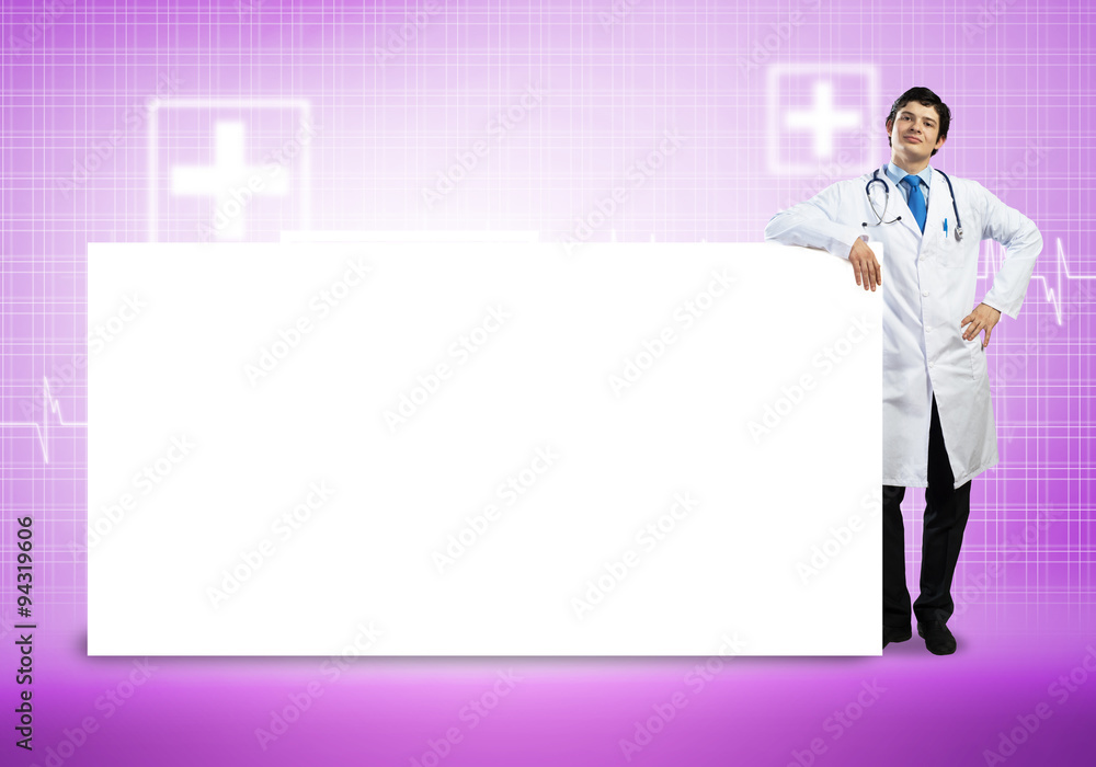 Doctor with banner Doctor with banner