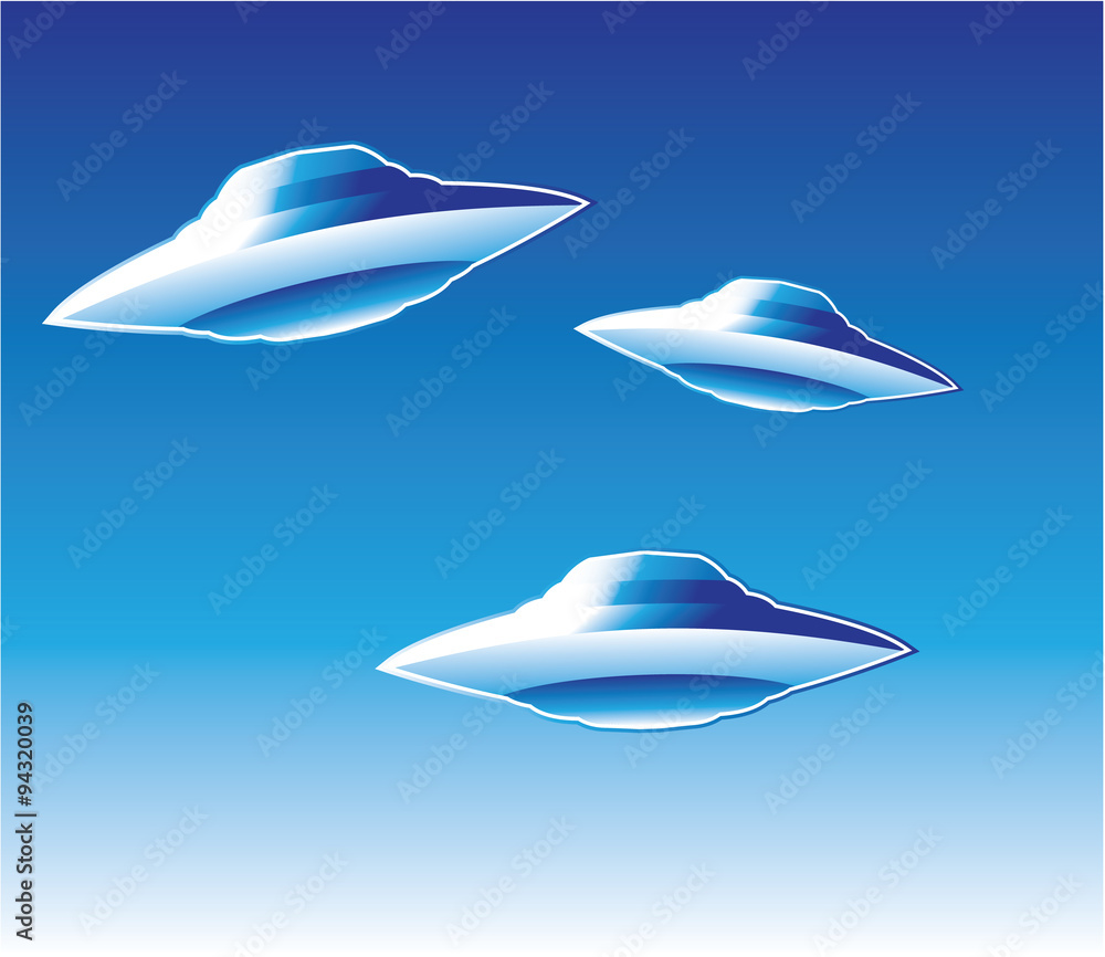 Three Flying Unidentified Objects in the sky Vector