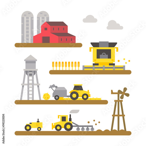 Farm land machineries flat design