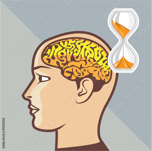 Thinking Process Brain and Sand Clock Illustration Vector