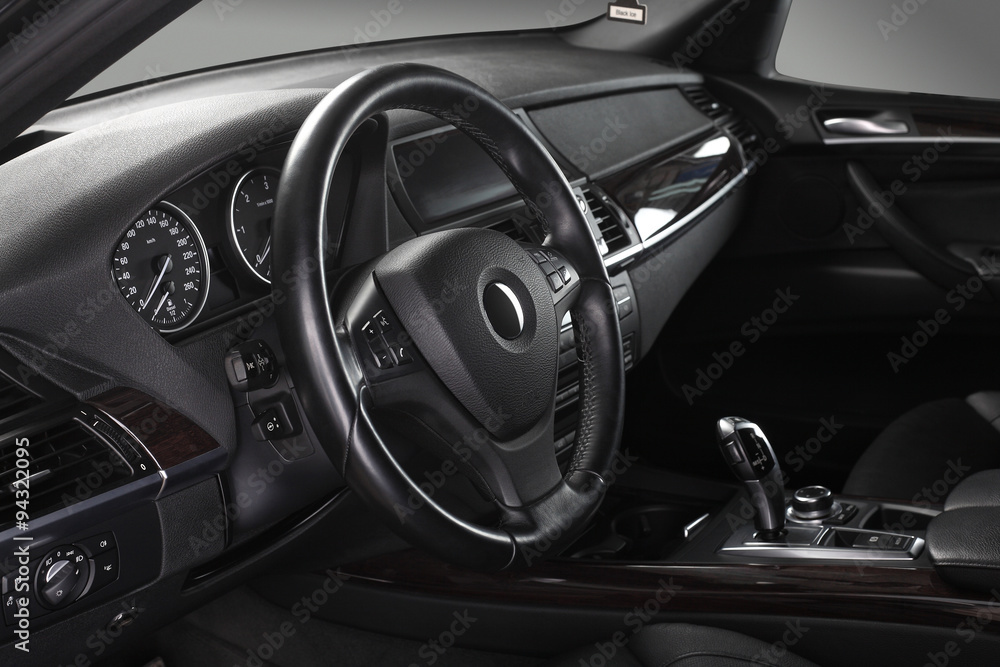 Car interior. Steering wheel