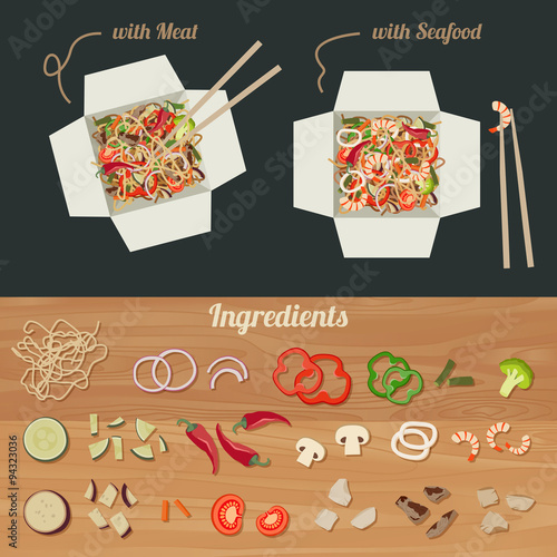 Chinese noodles with ingredients.