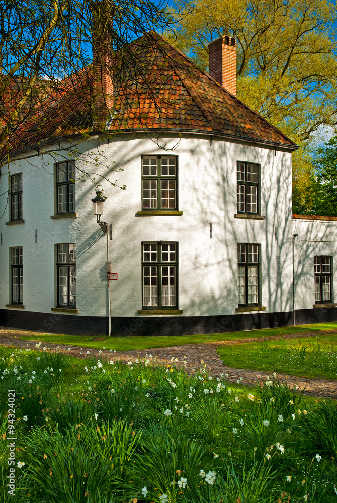 White houses in the Beguinage in Bruges, Belgium