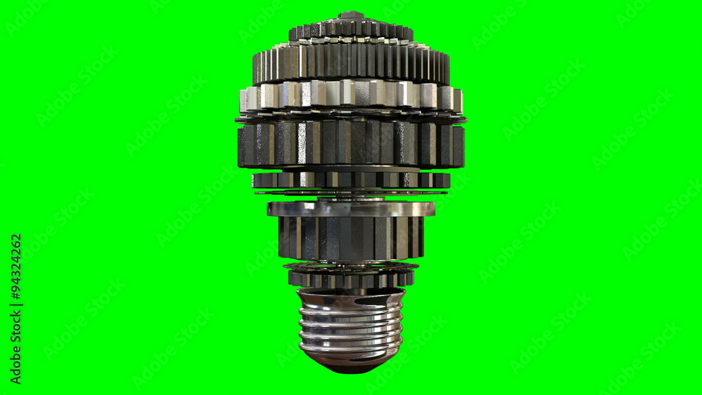 A concept animation made up of metal cogwheels rotating at various speeds making up the shape of a regular light bulb symbolizing imagination A concept animation made up of metal cogwheels rotating at various speeds making up the shape of a regular light bulb symbolizing imagination