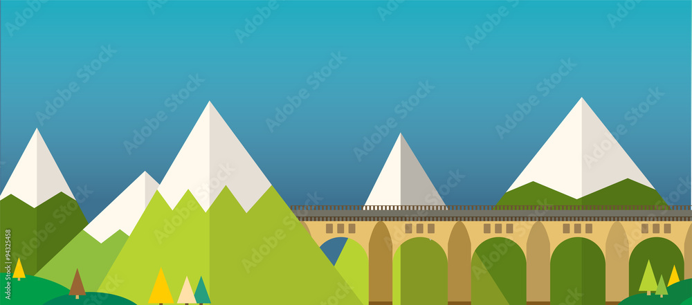 Mountain bridge landscape vector Mountain bridge landscape vector