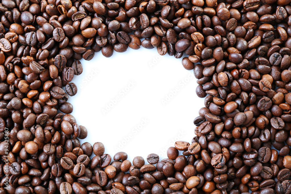 Coffee beans frame with white circle in centre Coffee beans frame with white circle in centre
