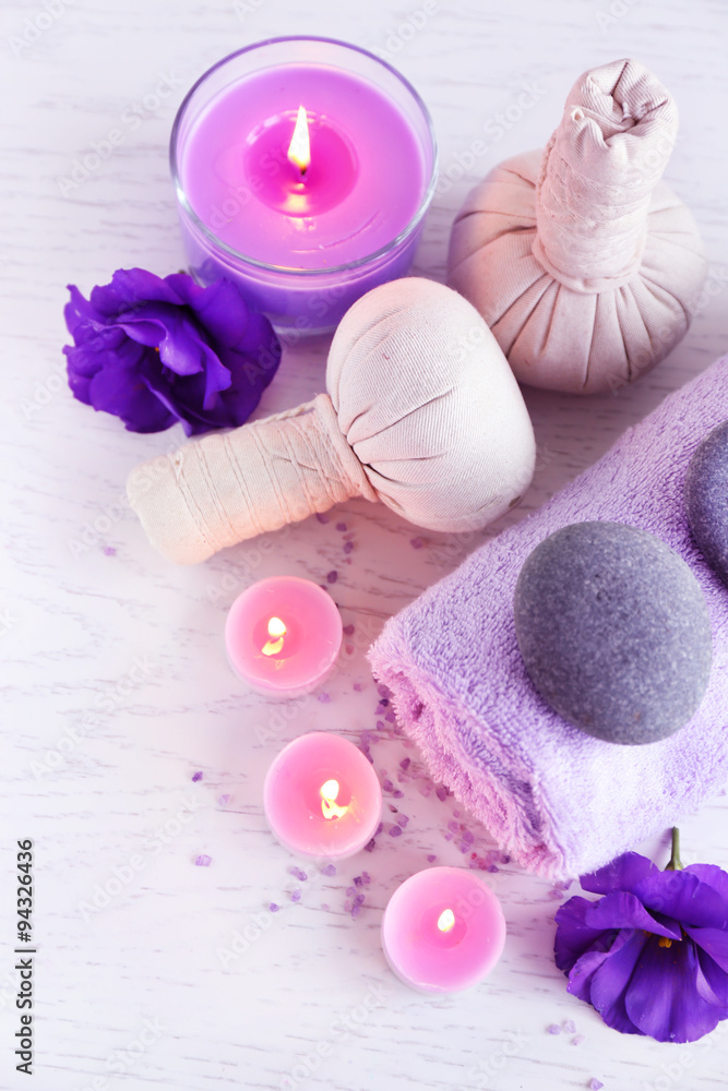 Beautiful spa composition on wooden table