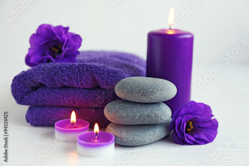 Photography Beautiful spa composition on wooden table