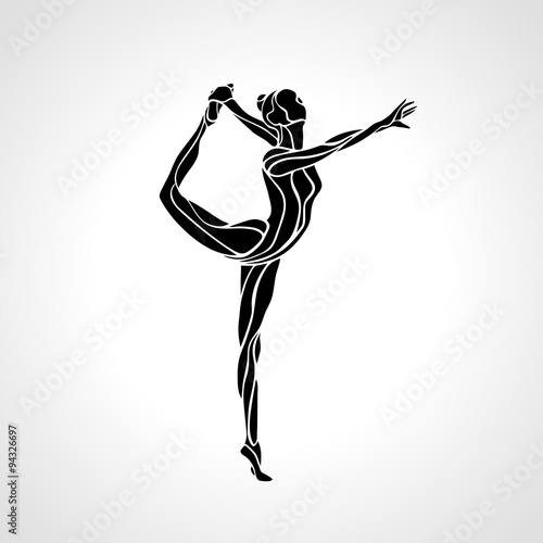 Silhouette of gymnastic girl. Art gymnastics dancing woman