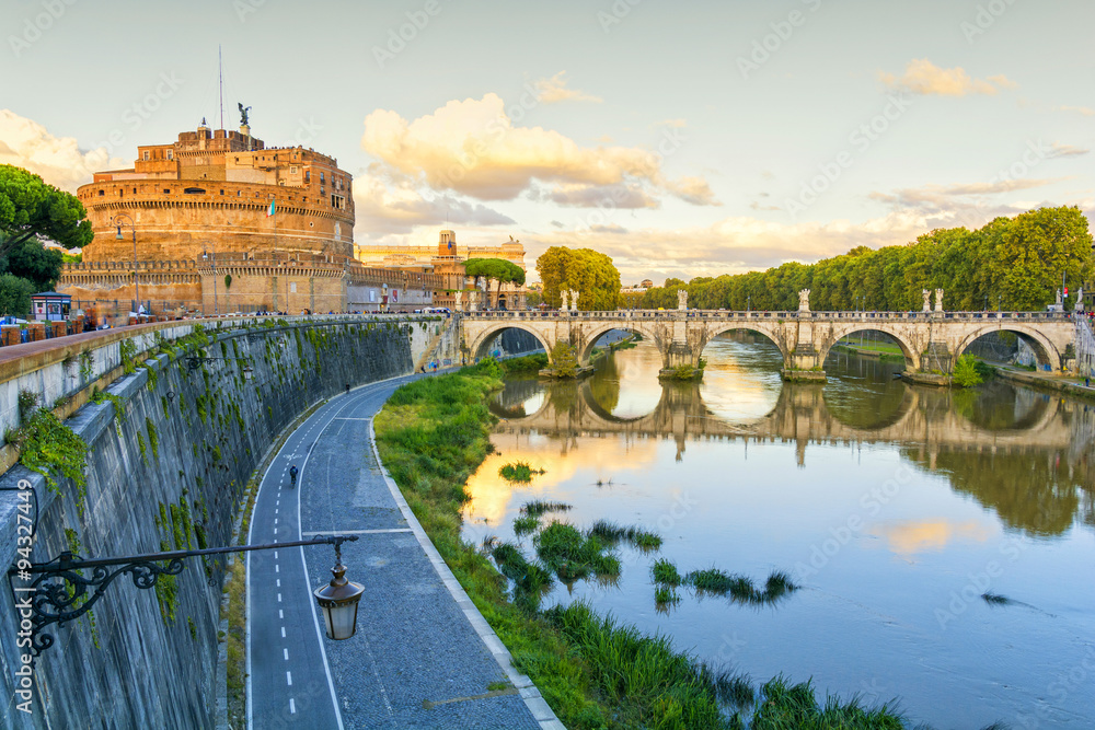 Bridge and Castel Sant Angelo and Tiber River, Rome, Italy.
