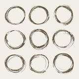 Set of rough doodle hand drawn round frames. Raster illustration.