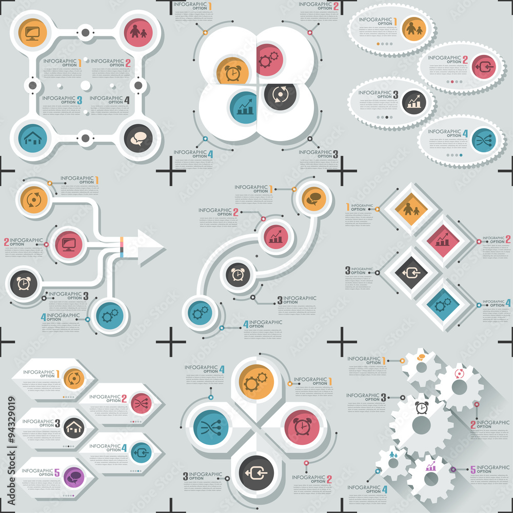 Set Of 9 Flat Minimal Infographics Set Of 9 Flat Minimal Infographics
