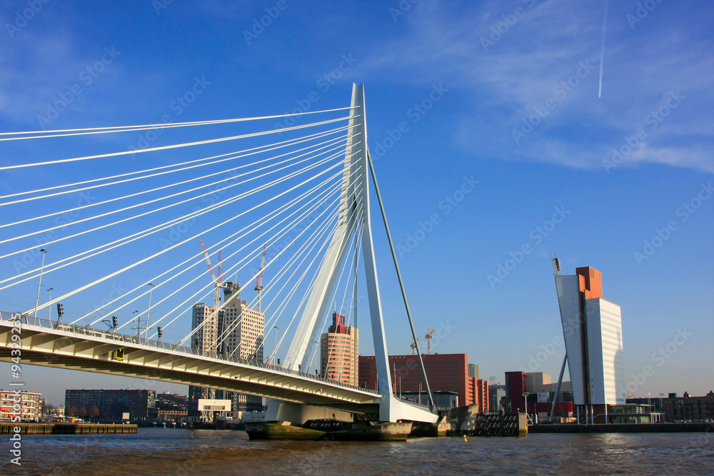 Obraz premium Erasmus Bridge on the River of Meuse in Rotterdam