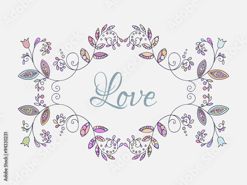 Romantic floral frame. Template for card and banner design.