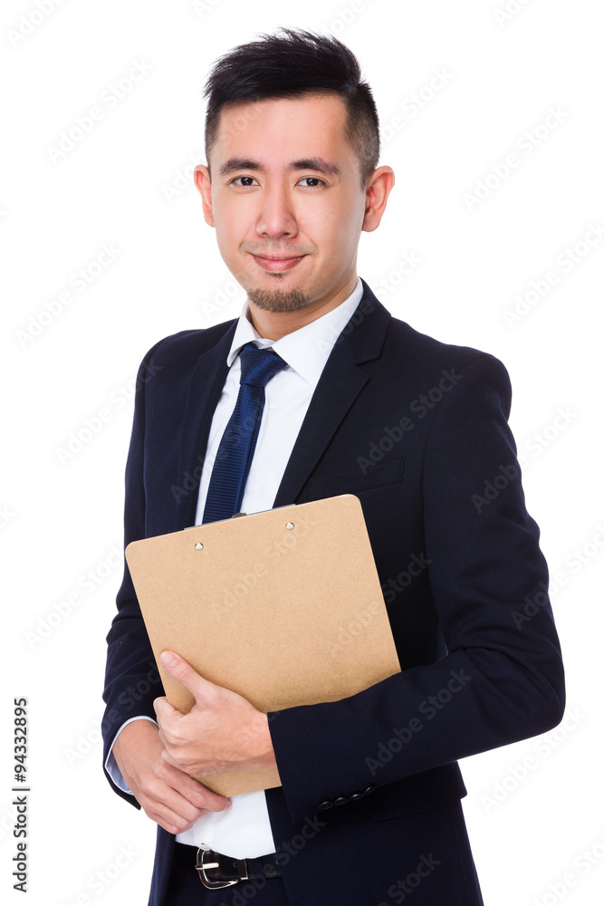 Asian young Businessman hold with clipboard Asian young Businessman hold with clipboard