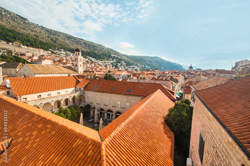     Franciscan church and monastery with tower bell in old town Dubrovnik, Croatia 