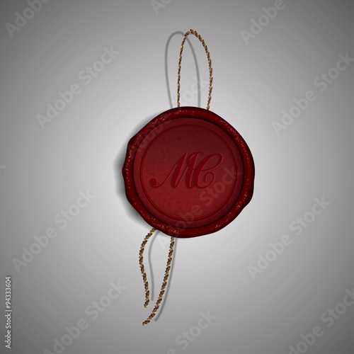 Red Merry Christmas wax stamp on gray background, vector illustration