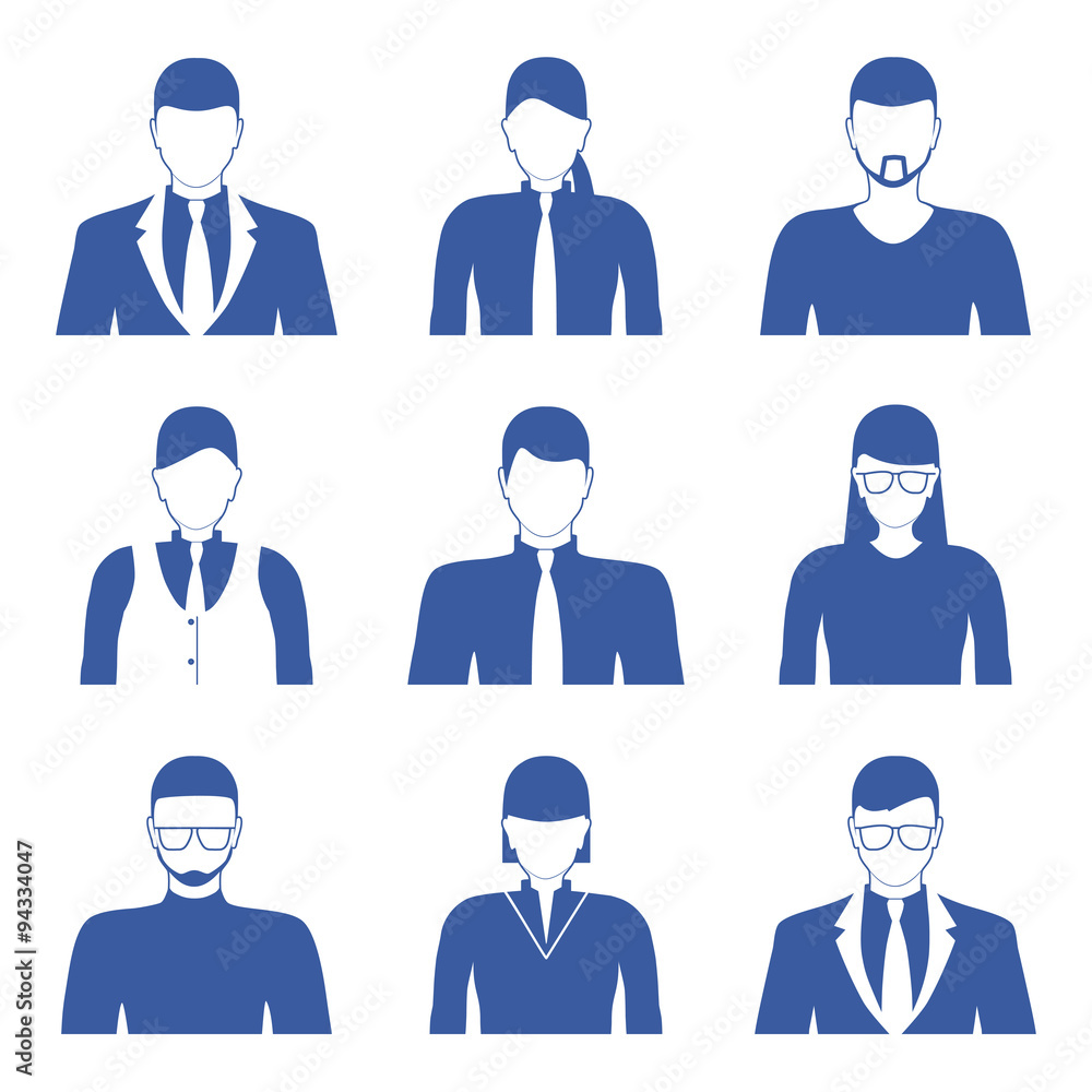 Male and female faces icons, avatars. Business people. Male and female faces icons, avatars. Business people.