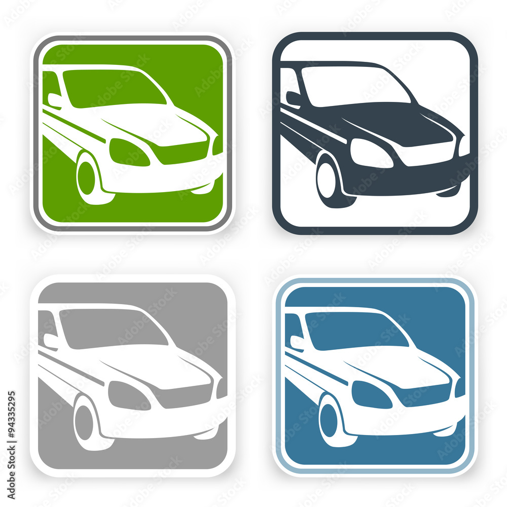 Square color icons, sign with auto on white, vector illustration