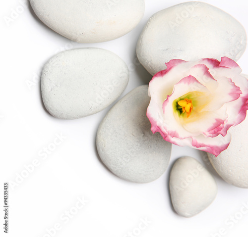 Spa stones and flower on white background