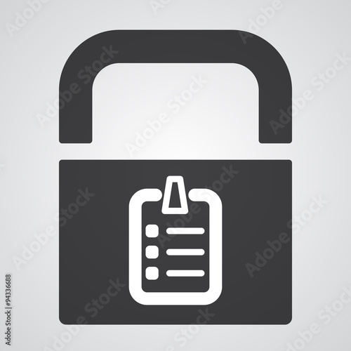 White Checklist icon on black pad lock