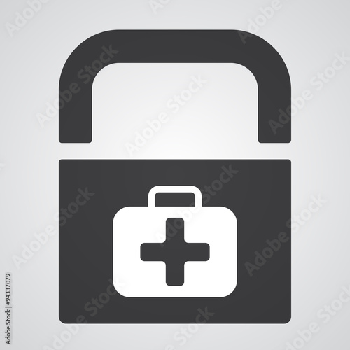 White First Aid Kit icon on black pad lock