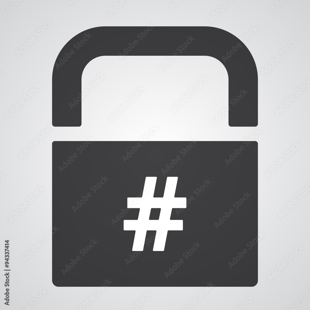 Obraz premium White Hashtag icon on black pad lock