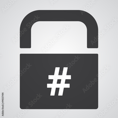 White Hashtag icon on black pad lock