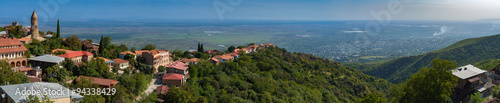 Wide panorama of Sighnaghi and Alazani valley from the hotel Kabadoni, Sighnaghi, Georgia © bongiozzo