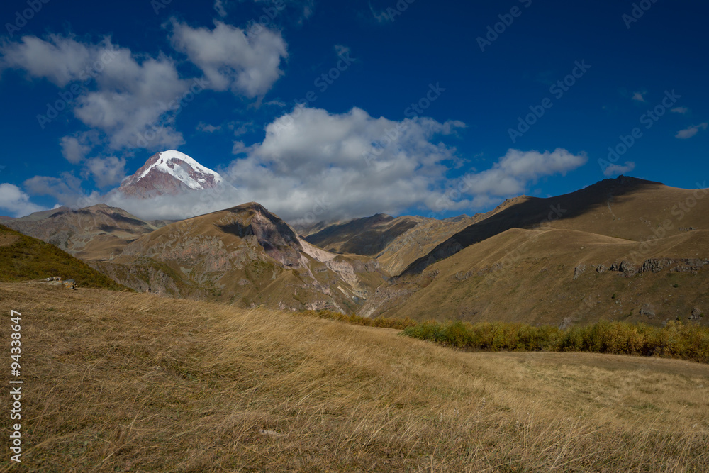 View of Kazbegi mountain, Stepantsminda, Georgia View of Kazbegi mountain, Stepantsminda, Georgia
