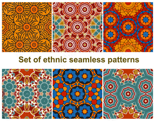 Set of six colorful geometric patterns (seamlessly tiling). Seamless pattern