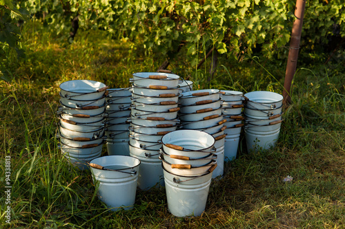 Buckets on traditional vintage and rural harvest holiday - Rtveli, Georgia