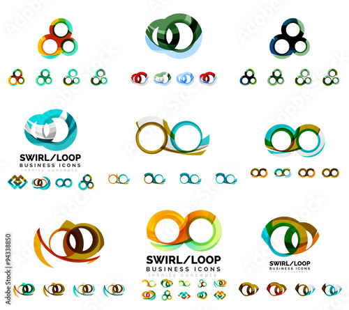 Set of company logotype branding designs, swirl infinity loop concept icons isolated on white