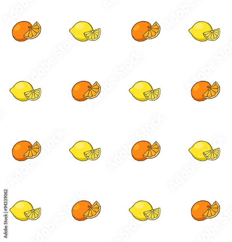 Colorful citrus hand drawn seamless pattern, Lemons and oranges