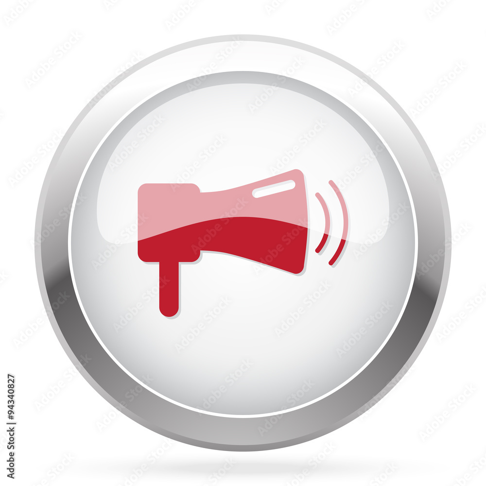 Red Megaphone icon on chrome web button Red Megaphone icon on chrome web button
