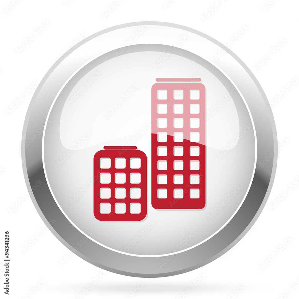 Red Skyscrapers icon on chrome web button Red Skyscrapers icon on chrome web button