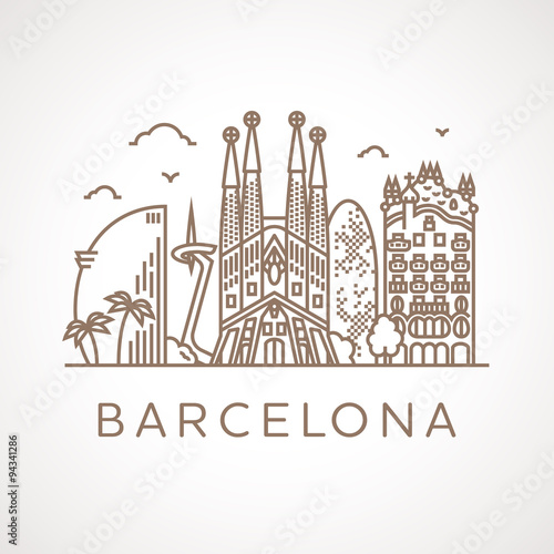 Trendy line-art illustration of Barcelona. photo